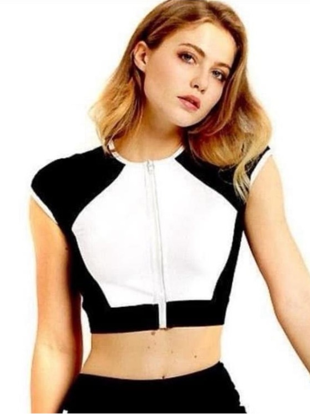 PrettyLittleThing PLT Sport Women’s Black White Cropped Zip Up Active Top Size 4